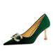 1818-K77 Banquet High Heels Shallow Mouth Pointed Xishi Suede Water Diamond Buckle Bow Single Shoes Women's_vogvips.com