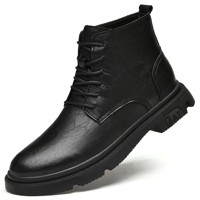 Height Increasing Martin Boots Men's High Top Tooling Boots Men's Leather Boots Trendy Black Boots_vogvips.com