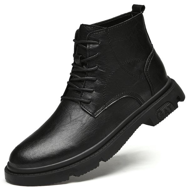 Height Increasing Martin Boots Men's High Top Tooling Boots Men's Leather Boots Trendy Black Boots_vogvips.com