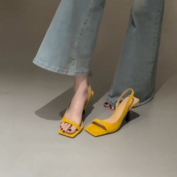 Square Open Toe Sandals For Women Summer French Style With Dress Thin Heel Backless Black High Heels_vogvips.com