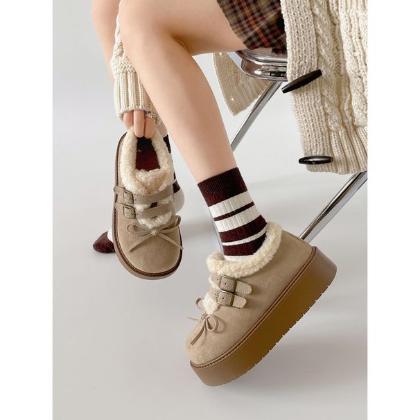 White Retro Fleece-Lined Warm Non-Slip Thick-Soled Snow Boots For Women Winter 2025 New Full-Coverage Shoes_vogvips.com