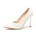 New Pearl Buckle Lace High Heels For Women, Stiletto Pointed Toe Bride Bridesmaid Solid Color Plus Size Wedding Shoes_vogvips.com