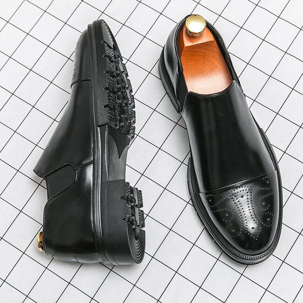 Euro Step Size 46 Brogue Leather Men's Height Increasing Business Formal Slip-On Lazy New Wedding Shoes_vogvips.com