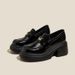 New Platform Loafers Black Muffin Chunky Heels Matching Leather Shoes_vogvips.com