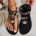 Women's Fashionable Round Clip Toe Bohemian Style One-piece Elastic Flat Sandals_vogvips.com