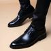 Spring Versatile Genuine Soft Leather Trendy Business Casual Wedding Korean Style Pointed Toe British Lace-up Formal_vogvips.com
