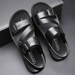 Fashion Comfortable Men's Sandals Solid Color Open Toe Mens Leather Sandals 2023 New Slippers Beach For Male Leather Footwear_vogvips.com