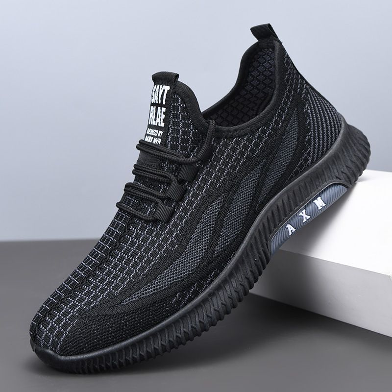 Men's 2026 Summer New Fashion Casual Foreign Trade Fly-knit Mesh Shoes Wholesale Breathable Solid Color Sneakers_vogvips.com