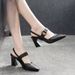 Pointed High Heeled Sandals For Women 2023 Summer New Top Layer Cowhide Thick Heeled Fairy Shoes With Closed Toe And Hollow Back Fashion Shoes_vogvips.com