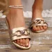 Women's Metallic Chain Flat Slides Elegant Summer Slip On Sandals Ladies' Slippers Classic Versatile Solid Color Metal_vogvips.com
