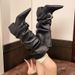 Niche Korean-style Pointed-toe Pleated Stacked 2026 Spring New Model, Belt Buckle Long Boots, Chunky Heel High-tube_vogvips.com