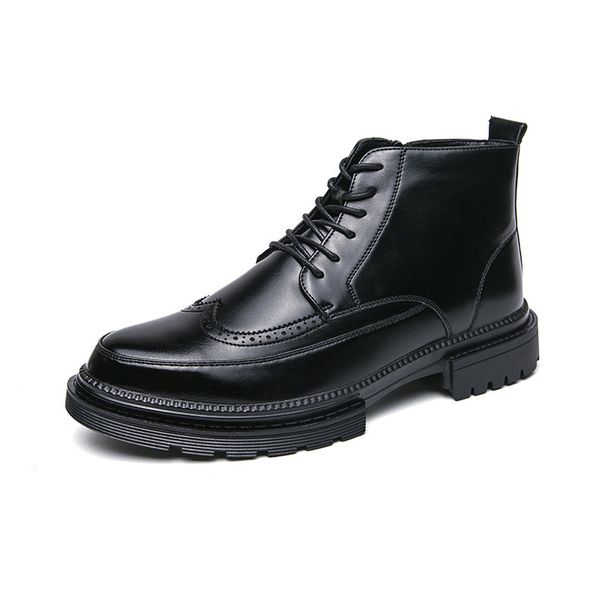 Men's 2024 Spring And Autumn New Brogue Carved High-top Leather Boots British Style Business Formal Groom Wedding Shoes_vogvips.com