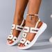 Summer New Round Headed Leather Ladies' Sandals Wedge Casual Beach Shoes Comfortable Footwear With Metal Decoration For_vogvips.com