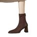 Winter High Heeled Ankle Boots For Women Square Toe Slimming Fashion Suede Patchwork Zipper Retro Chunky Heel Plus Size_vogvips.com