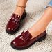 Plus Size Women's Red Leather Loafers French Style Flat Shoes Spring Autumn British Style Single Shoes_vogvips.com
