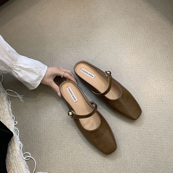 Flats Classic Dress Sandal Women Silver Beige Brown Ankle Buckle Shoes Fashion Slippers_vogvips.com