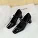 5292 Wind Thick Heel Shallow Mouth Splicing Square Head Water Diamond Buckle Strap Single Shoe Spring And Autumn Women's_vogvips.com