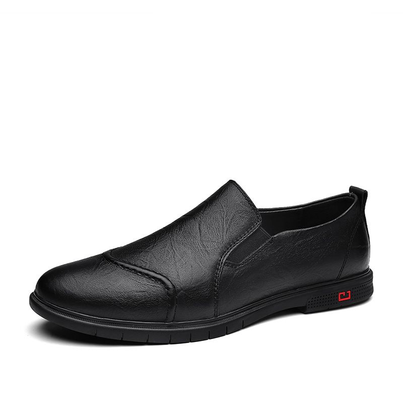 Men's Shoes Round Head Shallow Mouth Soft Foot Cover Lazy Layer Leather Shoes_vogvips.com