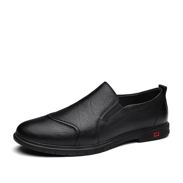 Men's Shoes Round Head Shallow Mouth Soft Foot Cover Lazy Layer Leather Shoes_vogvips.com