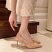 Nude-colored One-strap Closed-toe Sandals For Women, 2025 Summer New Model, Pointed Toe, Thin Heel, Stylish Design,_vogvips.com