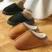 Women Brown Fuzzy Lined Platform Slippers Faux Suede Embroidery Edge Closed Toe Warm Plush Winter Indoor Outdoor House_vogvips.com