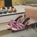 2025 New Red Chunky Rhinestone Slippers Square Toe Woven Strap Shiny Diamond Decorated High Heel Fashionable Versatile_vogvips.com