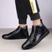 Two-layer Cowhide Men's High-top Casual Board Shoes Lace-up Round Head Velvet Warm Sports Men's Shoes_vogvips.com