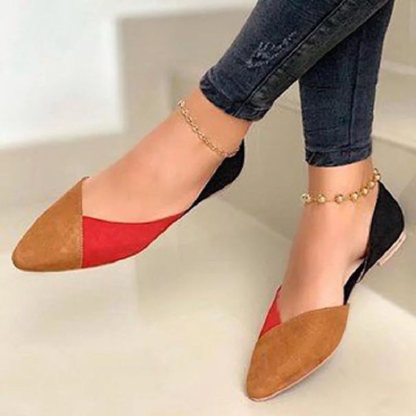 Women's plus Size 43 Flat Shoes Color Block Pointed Toe Casual Summer Professional Work Trendy_vogvips.com