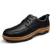 Large Size Men's Leather Shoes Round Head Lace-up Men's Casual Single Shoes Loafers Low Heel Top Layer Small Yellow Men's Shoes_vogvips.com