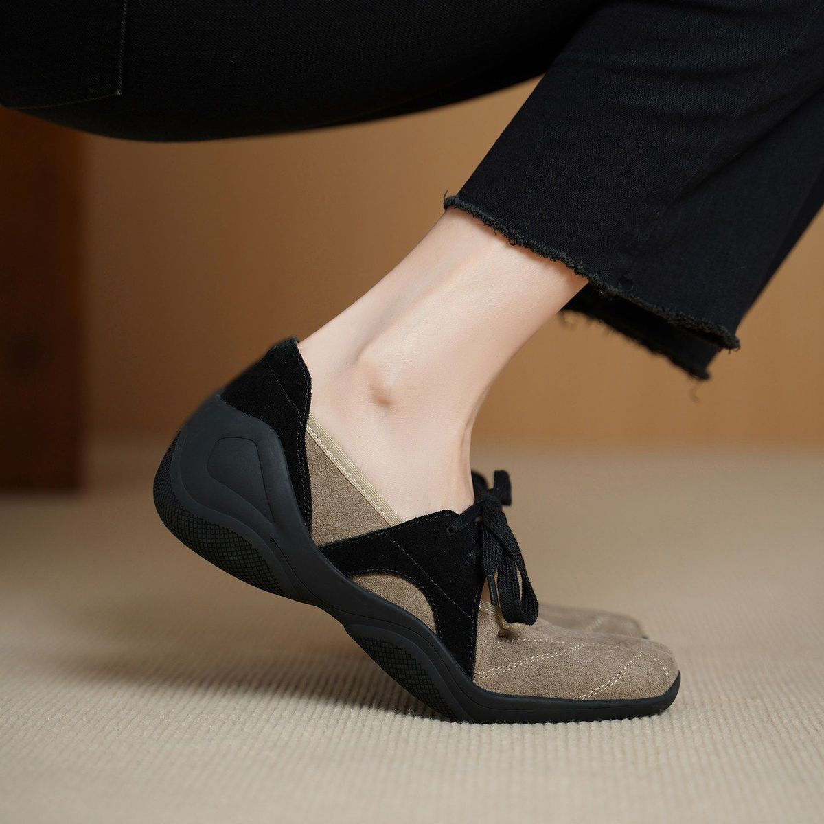 Matte Mary Jane Shoes Women, New Style, Thick-soled, Lace-up, Round-toed, Shallow-cut Single Shoes_vogvips.com