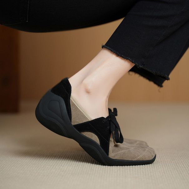 Matte Mary Jane Shoes Women, New Style, Thick-soled, Lace-up, Round-toed, Shallow-cut Single Shoes_vogvips.com