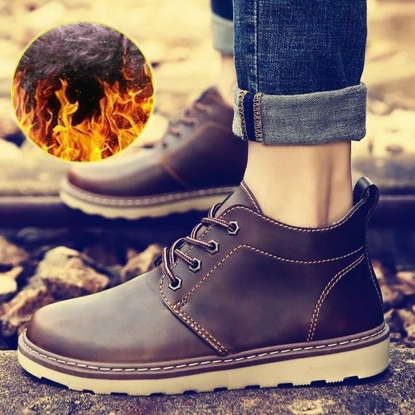 European Warm Series 2025 Winter Martin Men High Top Autumn Men's Fleece Lined Cotton Shoes Trendy Work Boots Yellow Short_vogvips.com