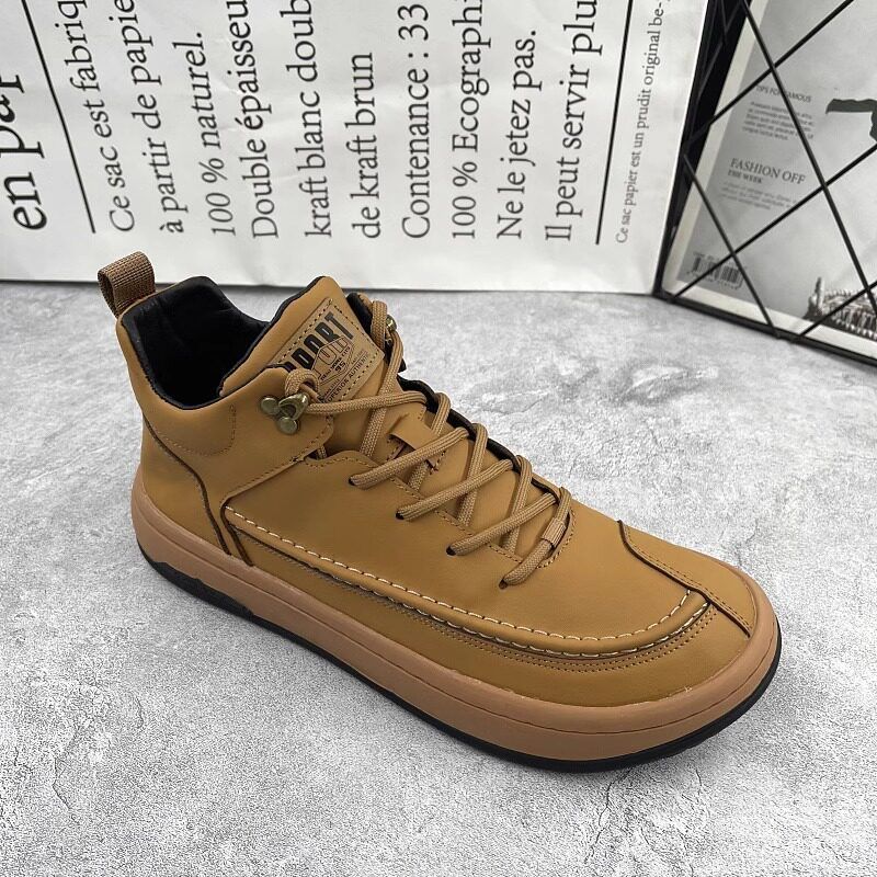 Men's Trendy High Top Sneakers Spring New Style Soft Leather Martin Boots British Style Sports Casual Shoes_vogvips.com