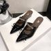 Women's Pointed Toe Rhinestone Slippers Fashionable Sandals French Bow Light Luxury Half Slippers Winter New Style_vogvips.com