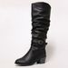 Western Cowboy Boots Knee High Leather Look Chunky Heel Buckle Detail Riding Boots Chunky Heel Platform Sole High Top Riding Boots Single Boots_vogvips.com