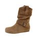 Suede Belt Buckle Wrinkled Denim For Women 2025 Autumn Winter New Versatile Flat Slim Mid-Calf Slouch Boots_vogvips.com