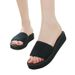 Summer Cool Slippers Women's Black Outer Wear Medium Heel One-word Drag New Non-slip Slope Heel Thick-soled Seaside Vacation Beach Shoes_vogvips.com