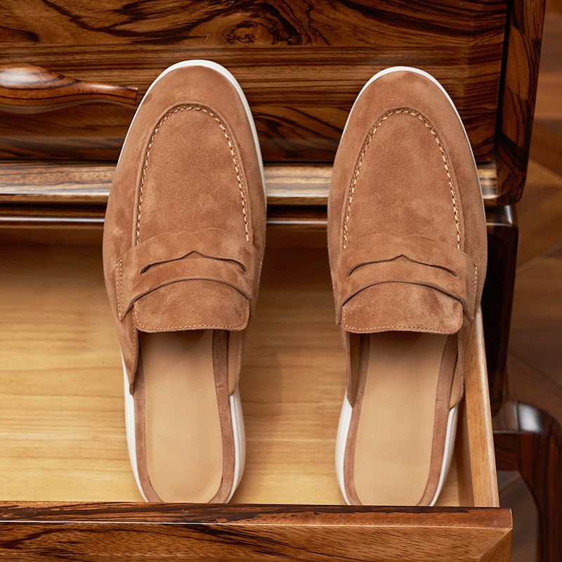 Men's Shoes Comfortable Casual Suede Sheepskin Closed Toe Slippers, Genuine Leather Flat Loafers_vogvips.com