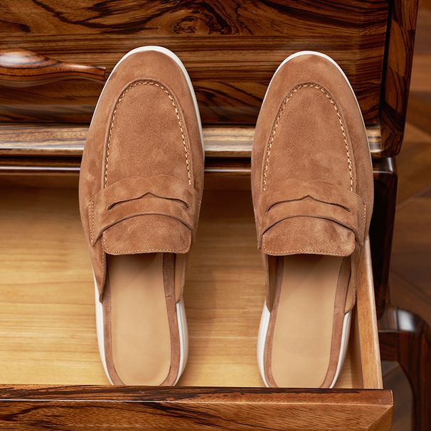 Men's Shoes Comfortable Casual Suede Sheepskin Closed Toe Slippers, Genuine Leather Flat Loafers_vogvips.com
