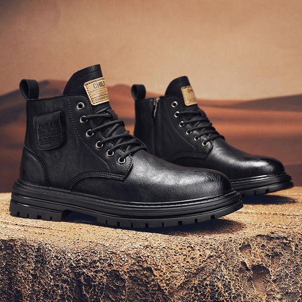 European Warm Series Winter British Style Men's Fleece-Lined High-Top Work Youth New Casual Shoes Fashion Lace-Up Martin Boots_vogvips.com