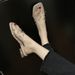 Plus Size Women's Shoes 41-43 Transparent Cross For Women Outdoor Fashion Studded Chunky Low Heel Slip-On Sandals 42_vogvips.com