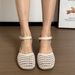 New French Style Hollowed Out Women's Sandals With A Mid Heel, Summer New Style, Genuine Leather Hollow Flat Belt, Thick Heel, Woven Sole_vogvips.com