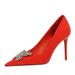 825-K53 Style Banquet High Slim Heels, Women's Sh, Suede, Shallow Mouth, Pointed Metal Butterfly Rhinestone Single_vogvips.com