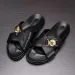 Trendy Versatile Men's Slippers Soft Sole One-Piece Genuine Leather Beach Cross Strap Casual Shoes Summer 2024_vogvips.com