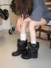 2025 New Rivet Cuff Western Pleated Slouch Height Increasing Black Short Boots For Women_vogvips.com