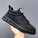 ShoeVault 2024 New Spring Mid-Top Versatile Black Leather Shoes Ins Trendy Men's Casual Sneakers_vogvips.com