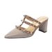 Pointed Studded Open Toe Mules For Women, Versatile Chunky Heel Sandals_vogvips.com