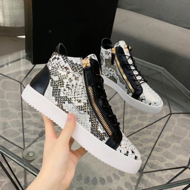 New Style New Fashion High-Top Metal Leather Snake Pattern Casual Sneakers Autumn Winter High-End Niche Comfortable Trendy Men's_vogvips.com