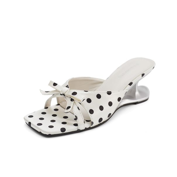 Weiwei Women's French Style High Heel Sandals Wedge 1 Bow Polka Dot Design Niche High End Shoes_vogvips.com