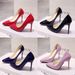 SHLIANG New Solid Color Pumps Women High Female Fashion Patent Leather Sexy Pointed Toe Thin Heel Wedding Shoes Size_vogvips.com